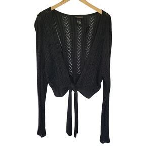 Lane Bryant Cropped Knit Cardigan Black Metallic Thread Womens 18/20 Tie Front